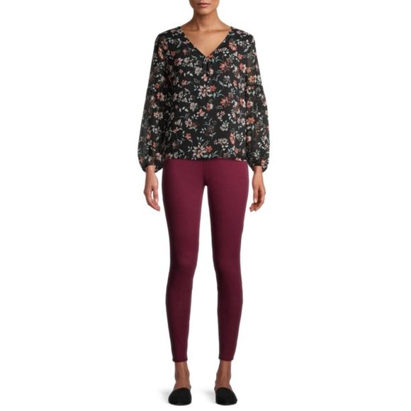 Time and Tru Women's High Rise Jeggings Burgundy Brick - Picture 4 of 7